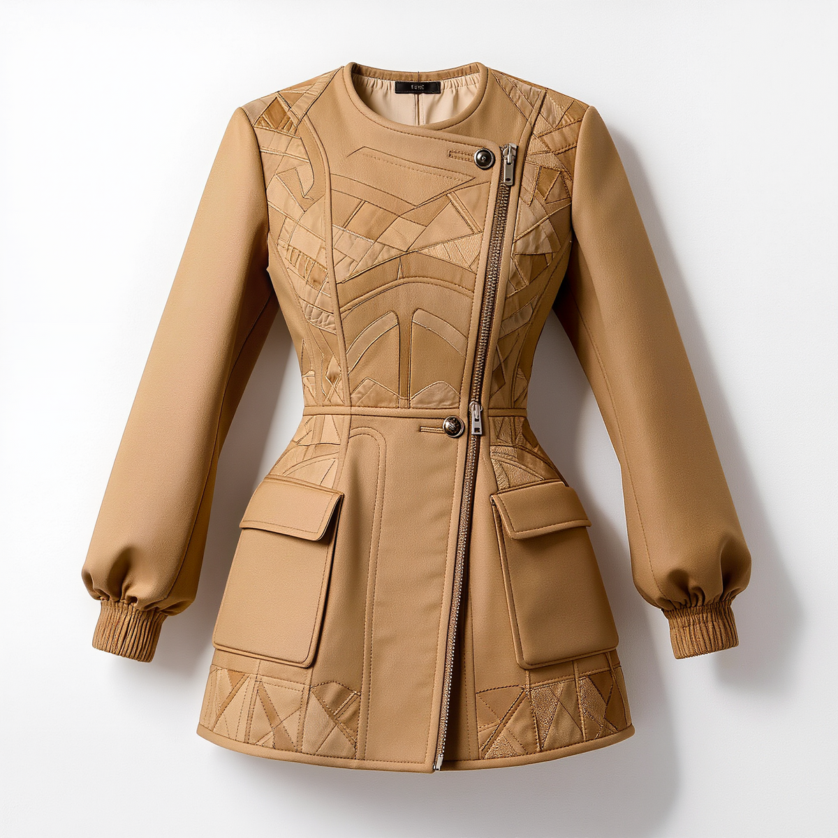 Camel Geometric Panel Sculpted Utility Jacket