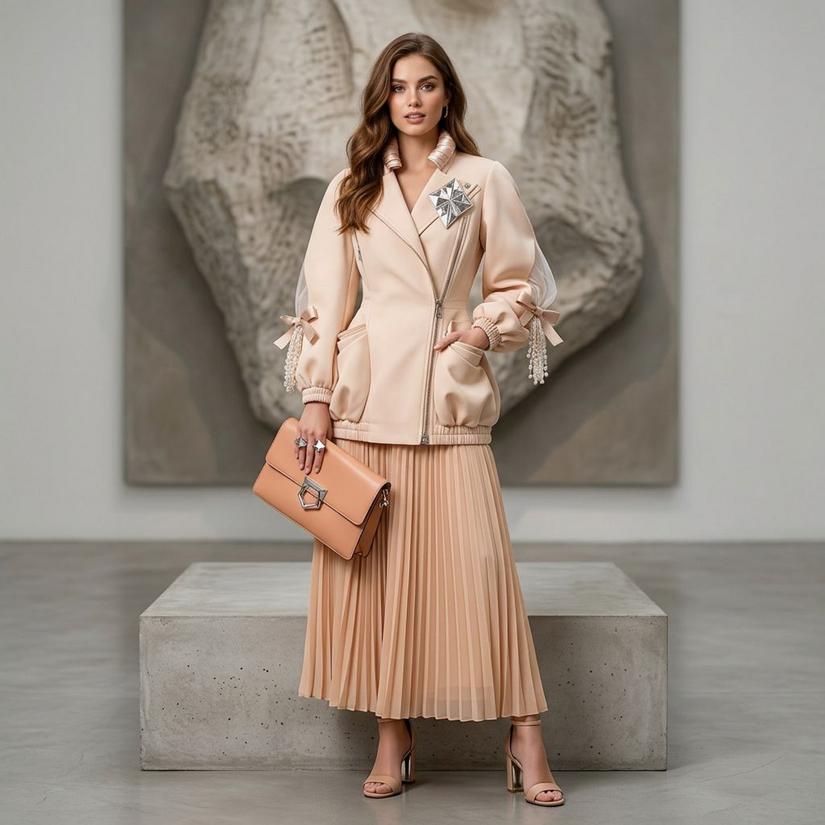 Blush Pink Crystal Embellished Moto Jacket