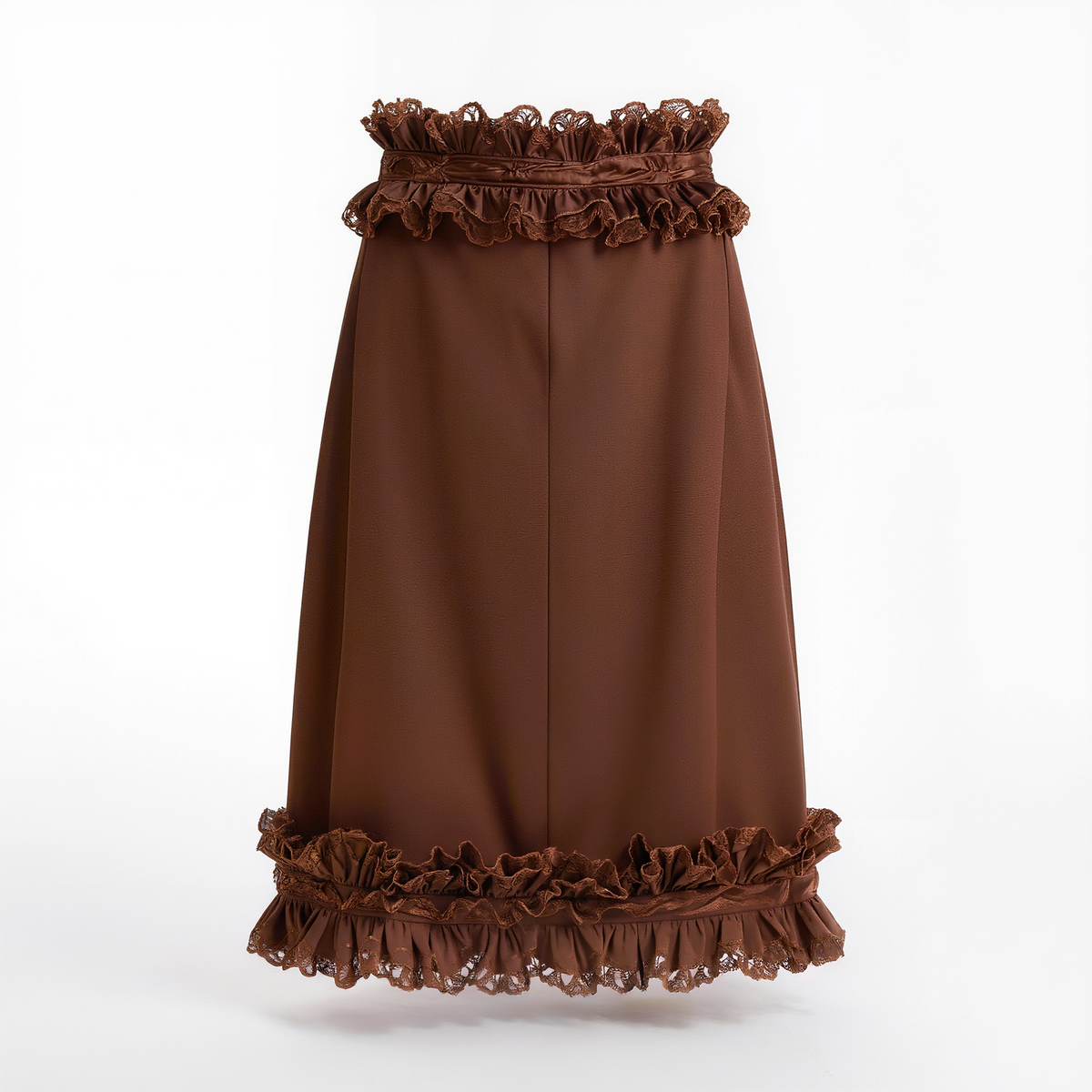 Chocolate Brown Lace Ruffle Midi Skirt