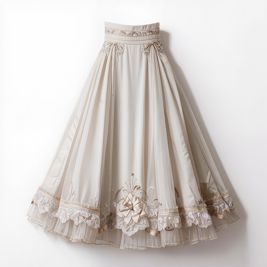 Ivory Embellished Lace Bow Maxi Skirt