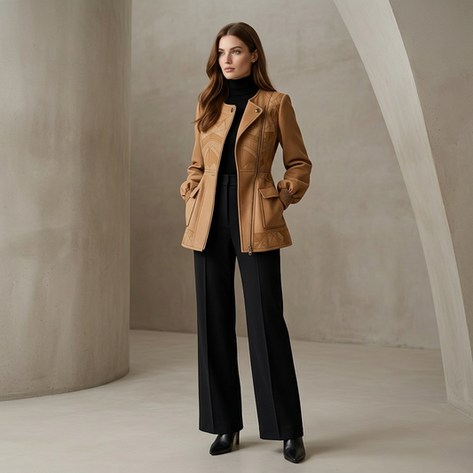 Camel Geometric Panel Sculpted Utility Jacket