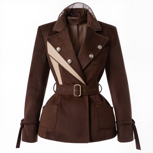 Chocolate Brown Belted Military Tailored Jacket